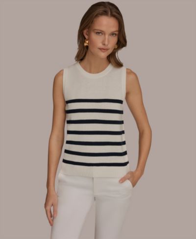Donna Karan Weekend Women's Cotton Cashmere Striped Sleeveless Sweater