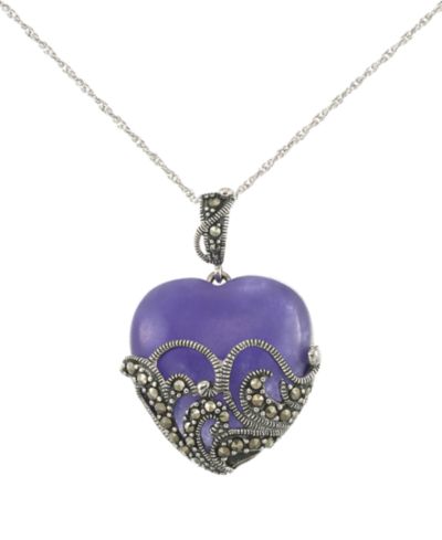 Macy's Marcasite Lavender Jade (20 ct. t.w.) Heart Pendant Necklace in Sterling Silver