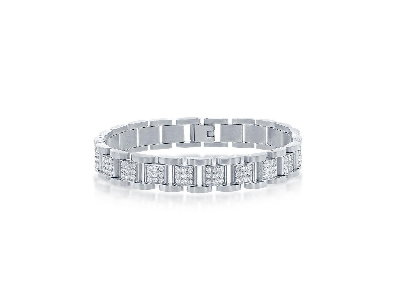 Metallo Stainless Steel CZ Square Link Bracelet