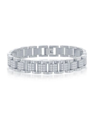 Metallo Stainless Steel CZ Square Link Bracelet