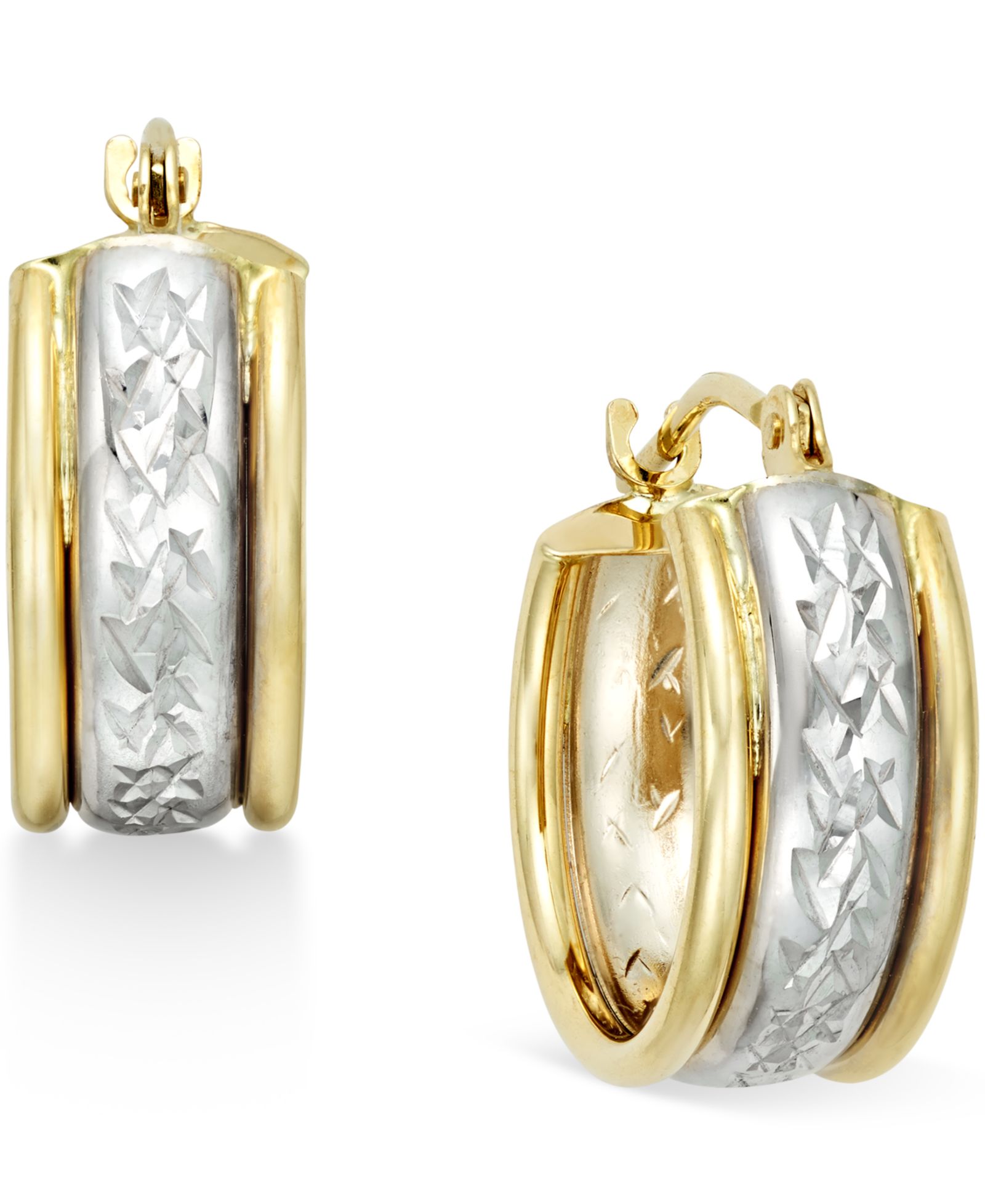 Серьги-кольца с огранкой Diamond-Cut, двухцветное золото 10k