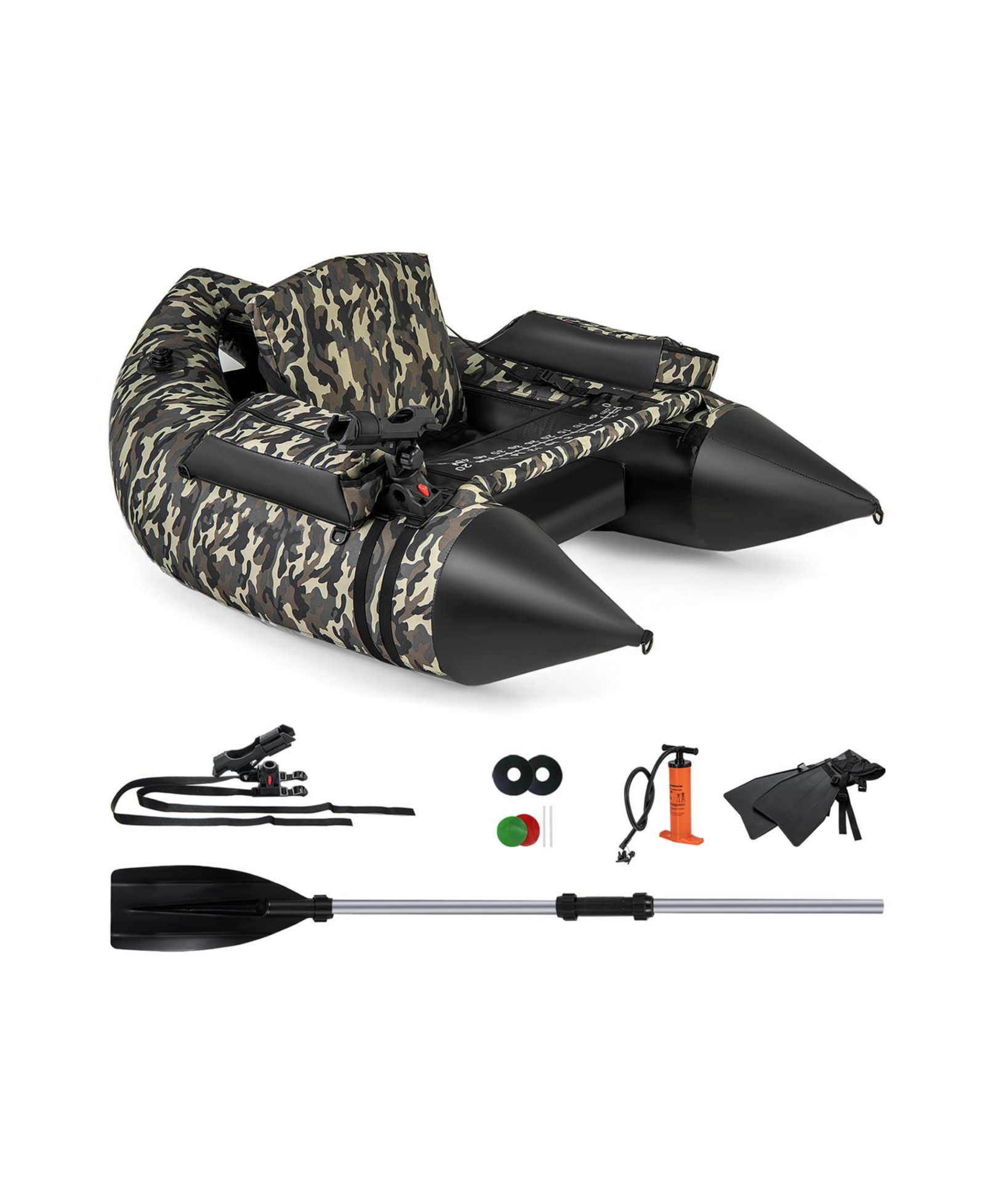 SUGIFT 350 LBS Inflatable Fishing Float Tube with Adjustable Backrest and Backpack Straps-Camouflage