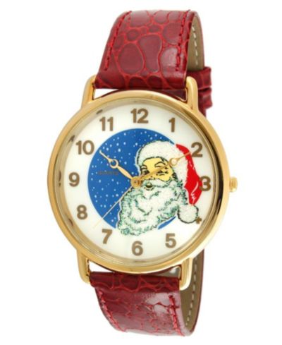 Peugeot Unisex Quartz Novelty Santa Claus Watch, Red Leather Strap, 34mm Round Case