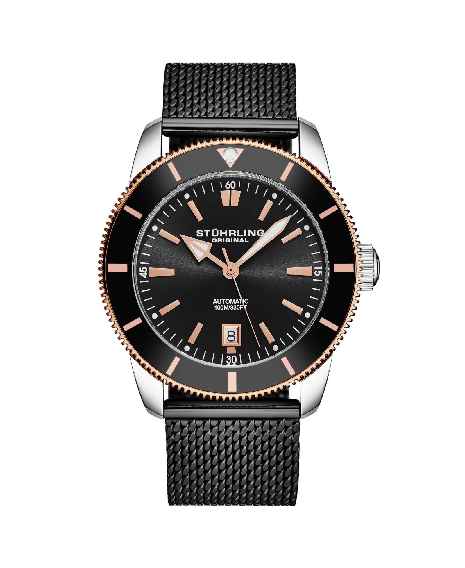 Stuhrling Mens Marinier 4079 Automatic 42 mm Dive Watch with Sunray Dial and Mesh Bracelet