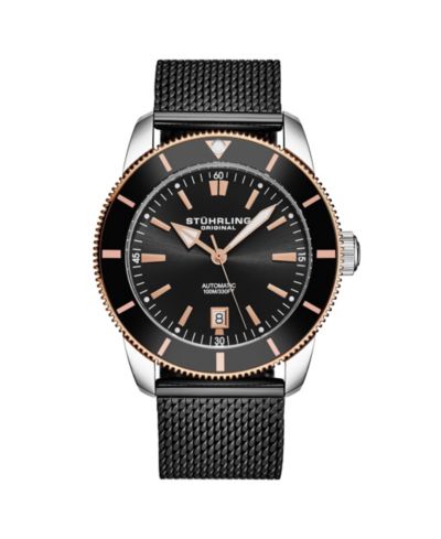 Stuhrling Mens Marinier 4079 Automatic 42 mm Dive Watch with Sunray Dial and Mesh Bracelet