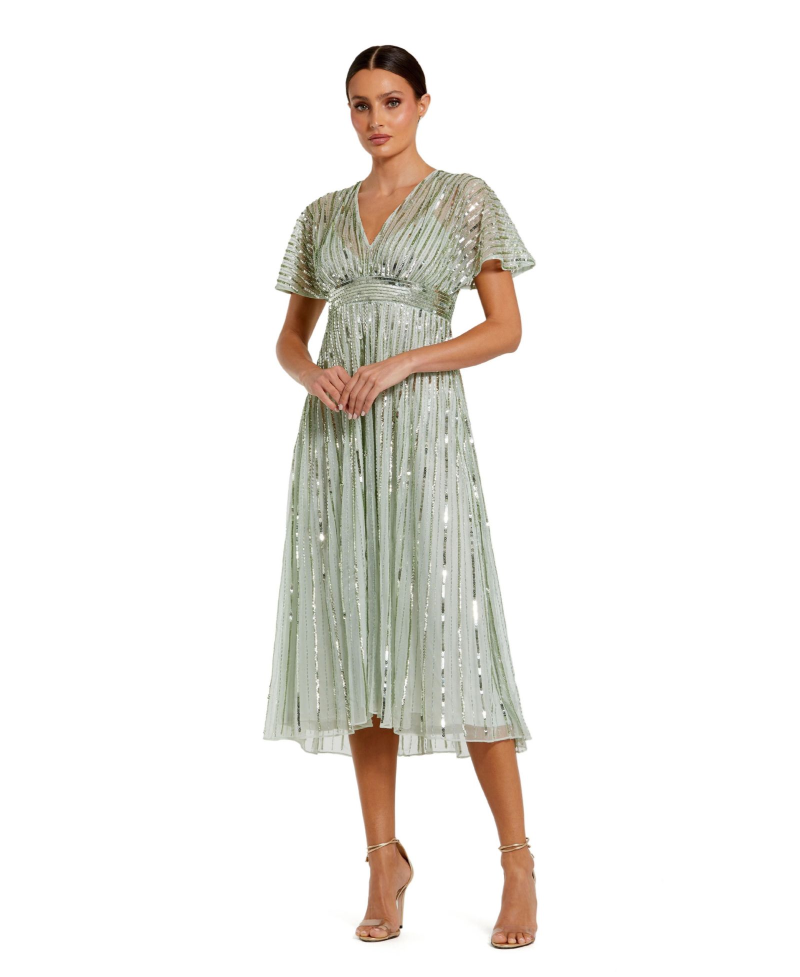 Платье Mac Duggal Women's Embellished Short Sleeve Empire Waist