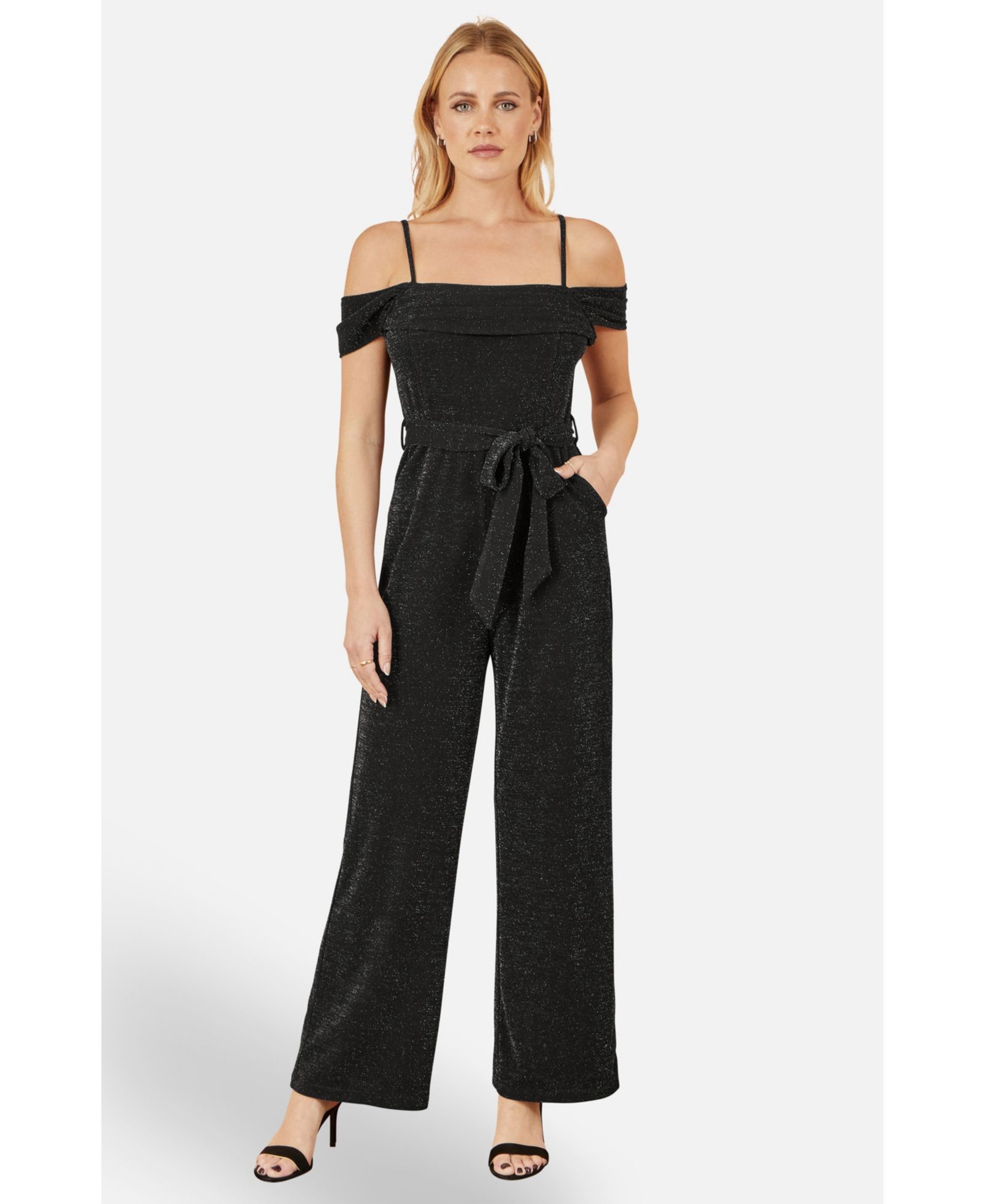 Yumi Women's Sparkle Stretch Bardot Jumpsuit