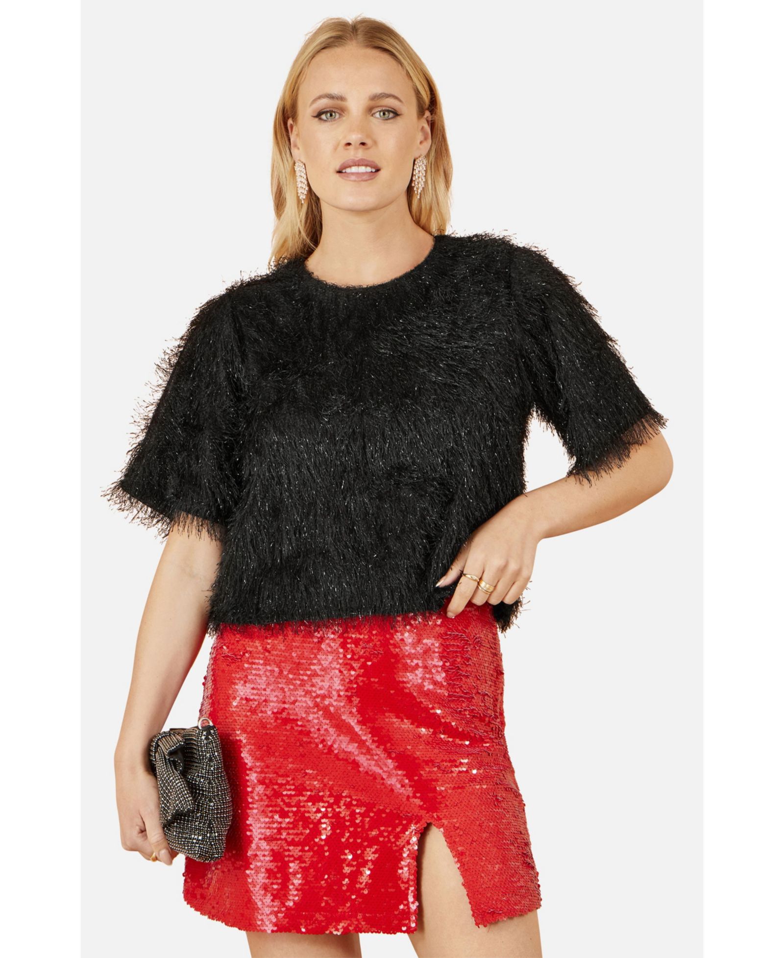 Yumi Women's Lurex Fringe Relaxed Fit Top