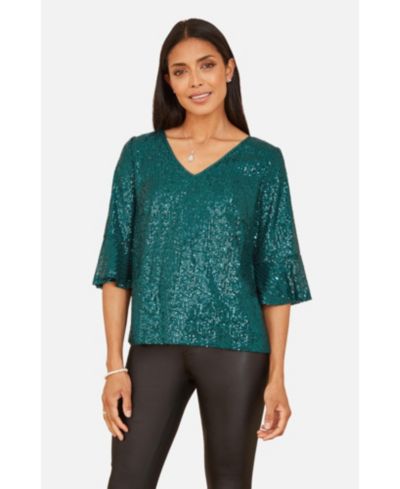 Топ Yumi Women's Fluted Sleeve Sequin