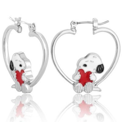 Peanuts Snoopy Heart Hoop Earrings, -Tone with Enamel