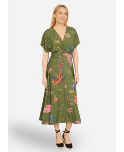Yumi Women's Ruched Waist Kimono Sleeve Midi Dress