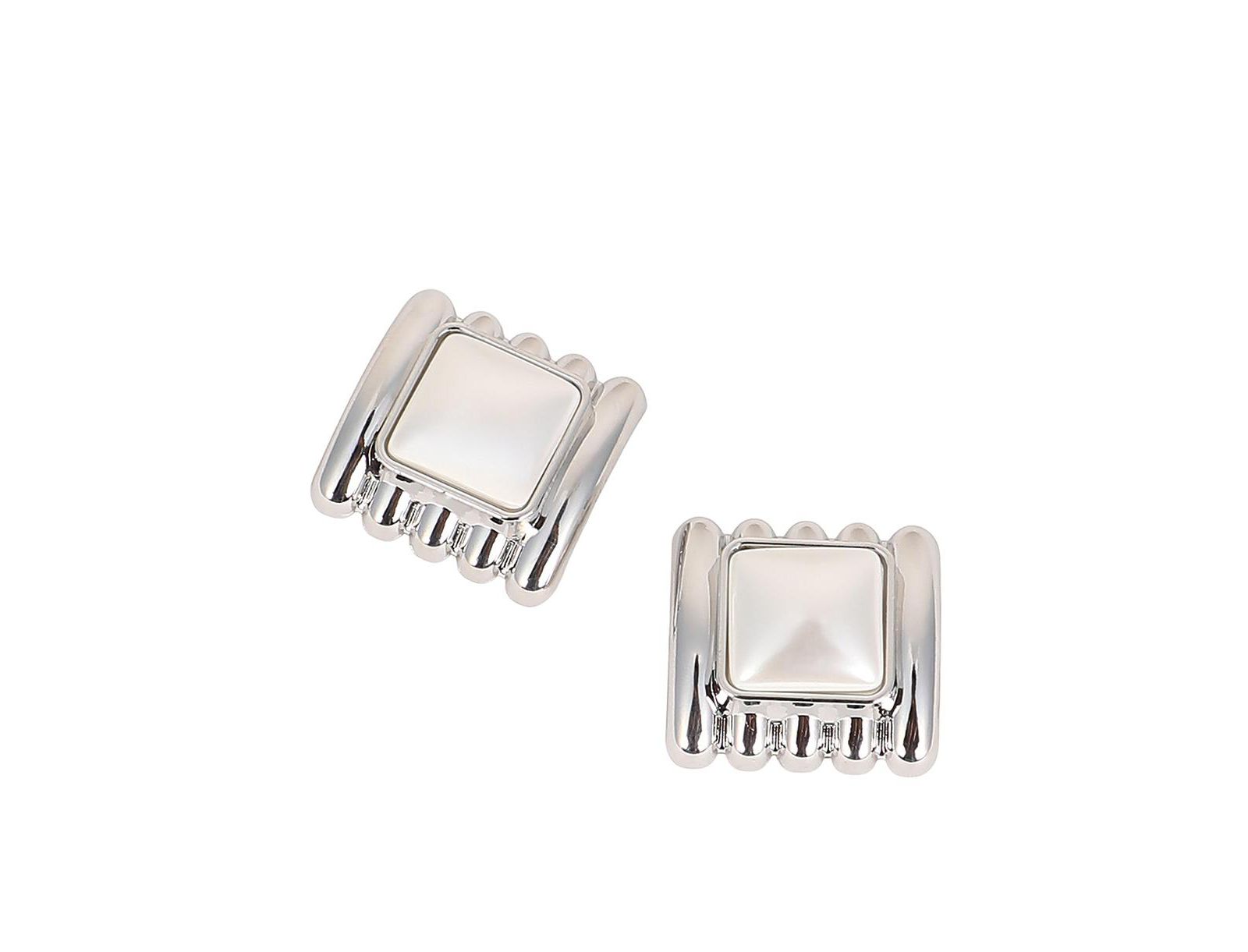 Women's The Ribbed-Diane Stud Earrings - Chrome