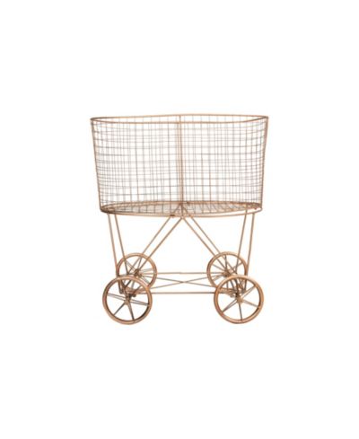 Storied Home Metal Rolling Laundry Cart with Rack, Copper