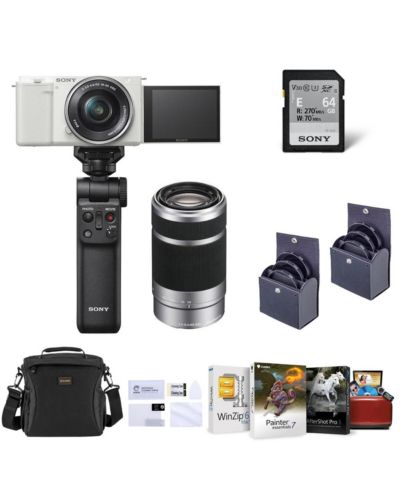 Беззеркальная влог-камера Sony ZV-E10 с объективом 16-50mm, черная, комплект с объективом 55-210mm и аксессуарами