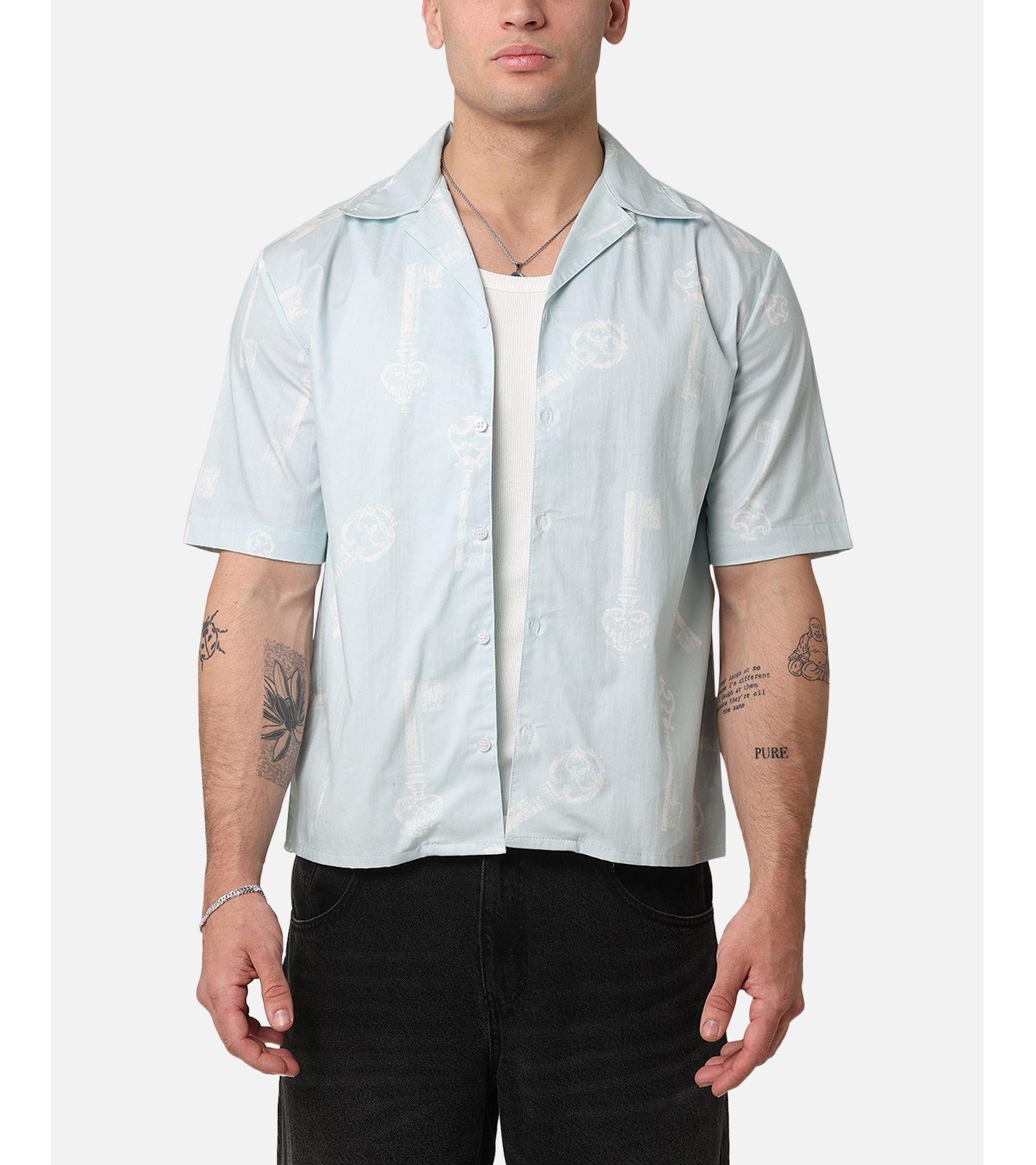 SAINT MORTA Men's Skeleton Key Button Up Shirt - Light Blue S