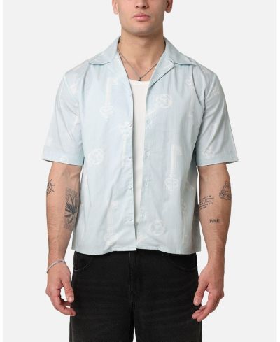 SAINT MORTA Men's Skeleton Key Button Up Shirt - Light Blue S
