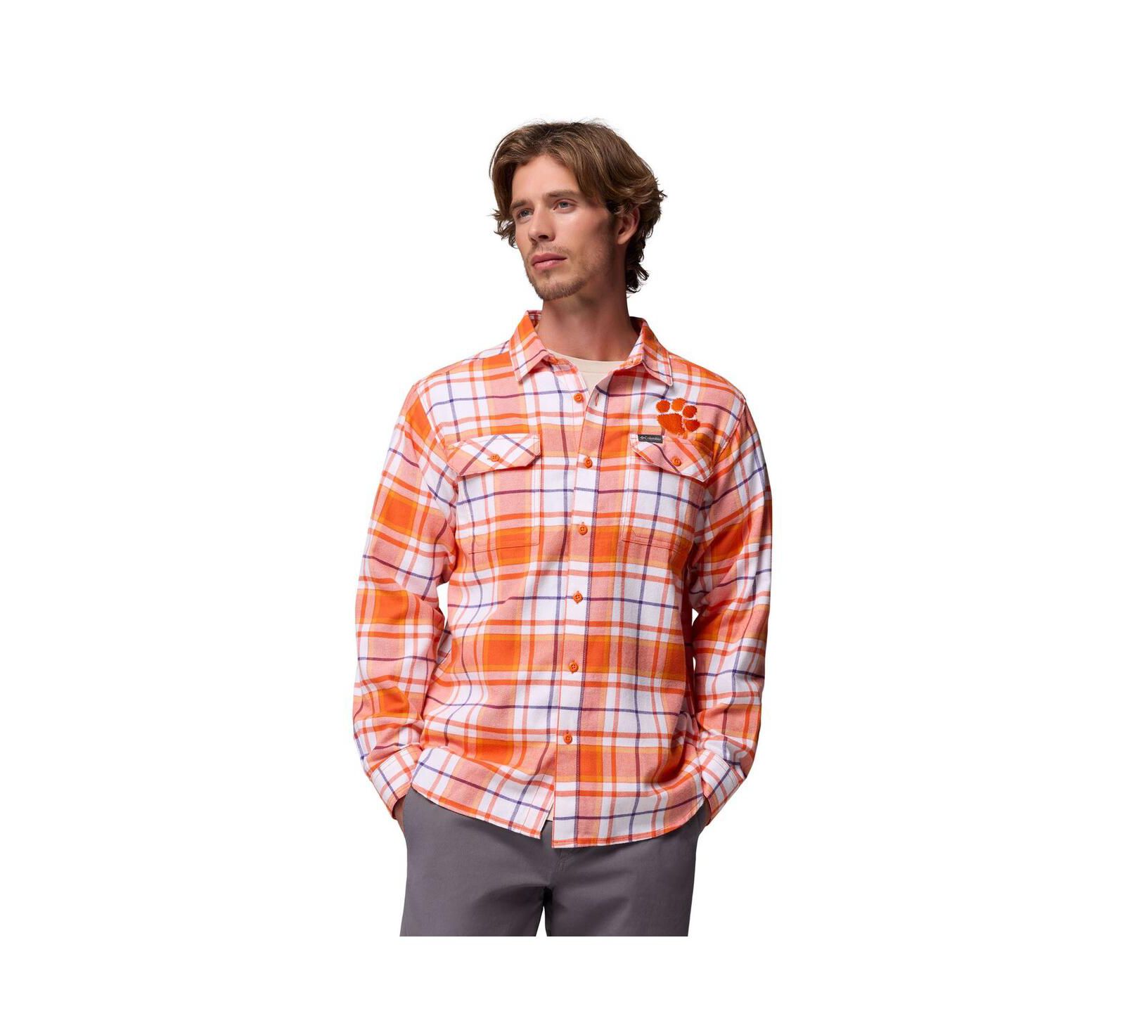 Мужская фланелевая рубашка Columbia Clemson Tigers Flare Gun Omni-Wick Long Sleeve Button-Up