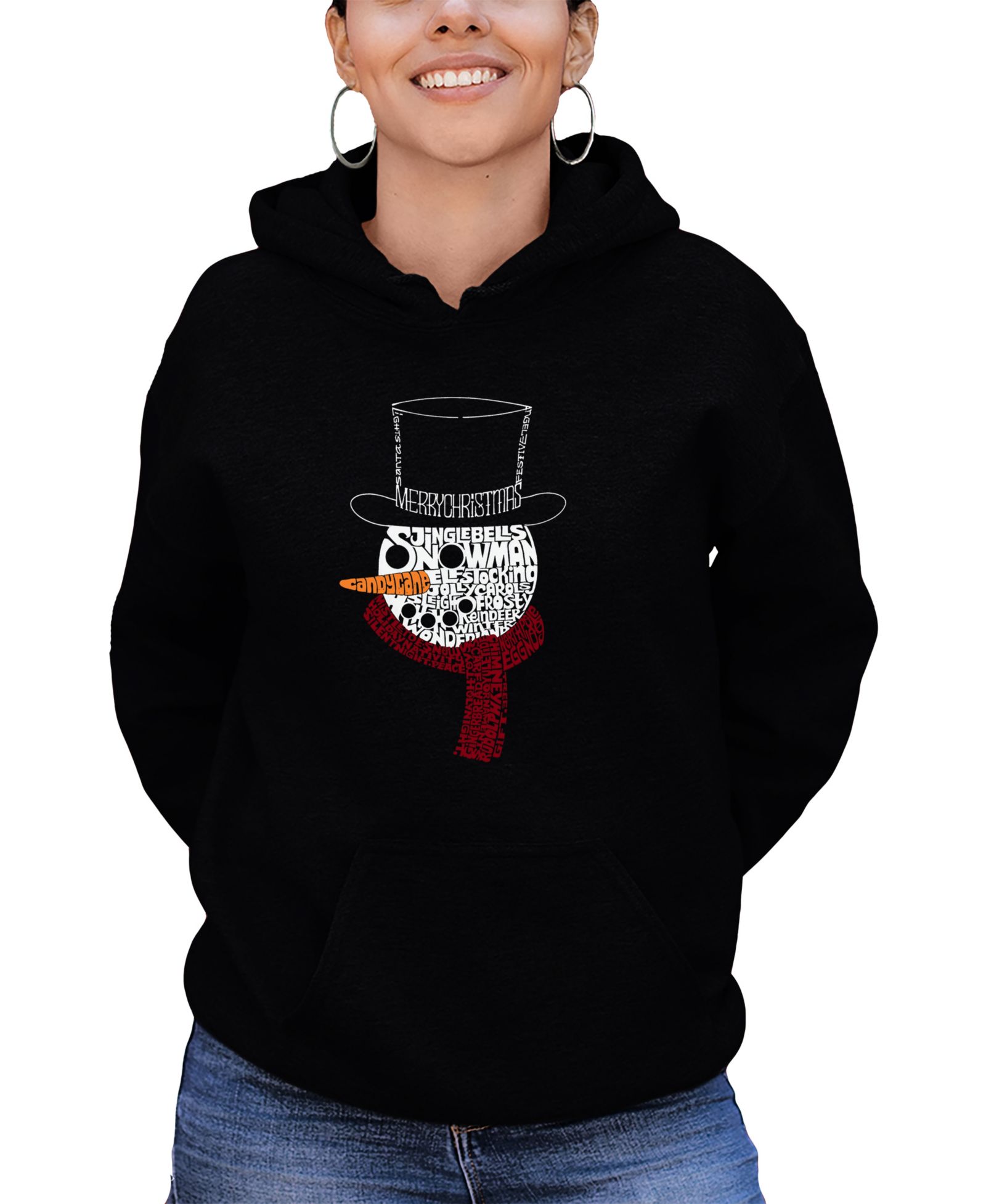 LA Pop Art Women's Snowman Face Word Art Long-Sleeve Sweatshirt