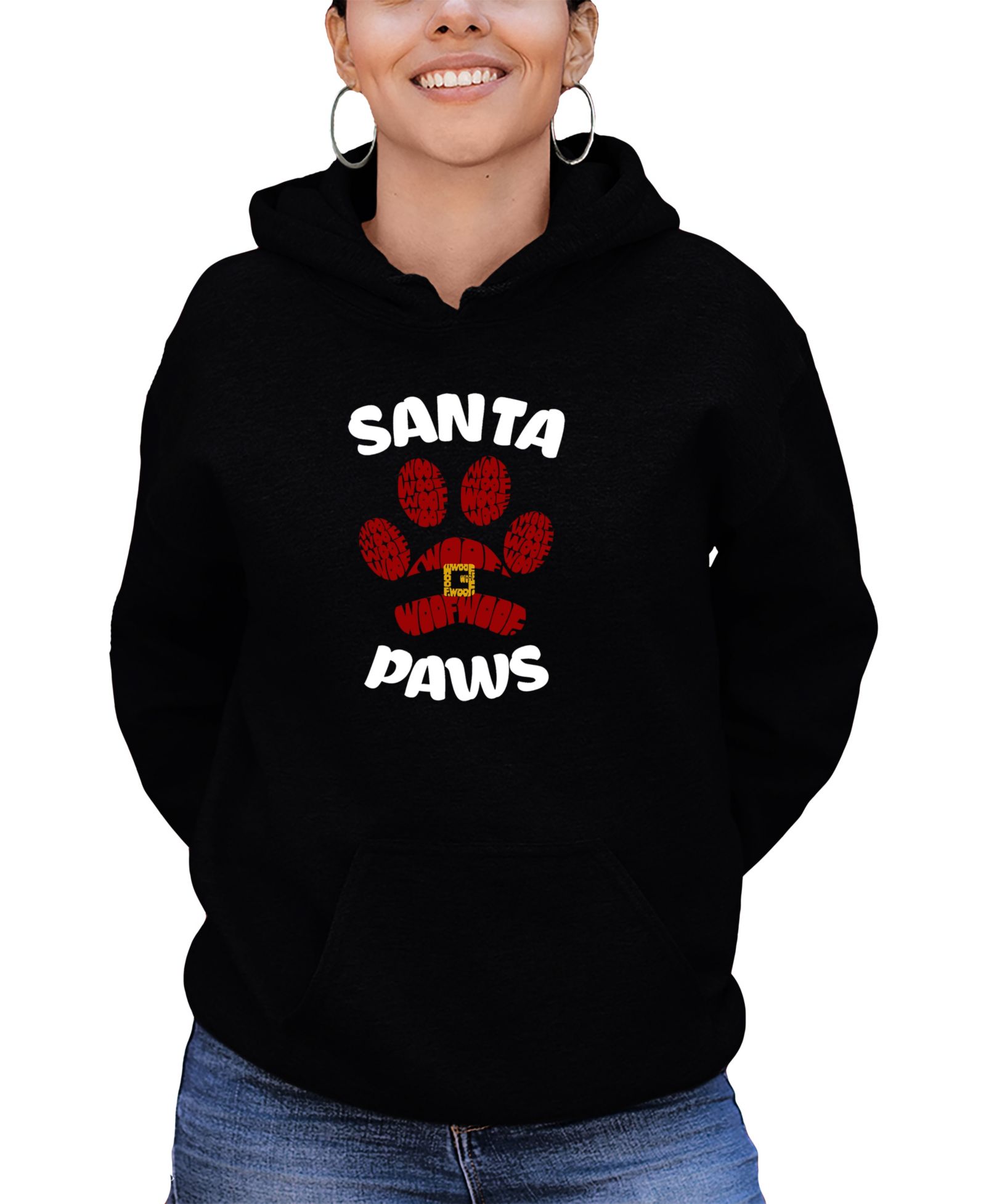 LA Pop Art Women's Santa Paws Word Art Long-Sleeve Sweatshirt