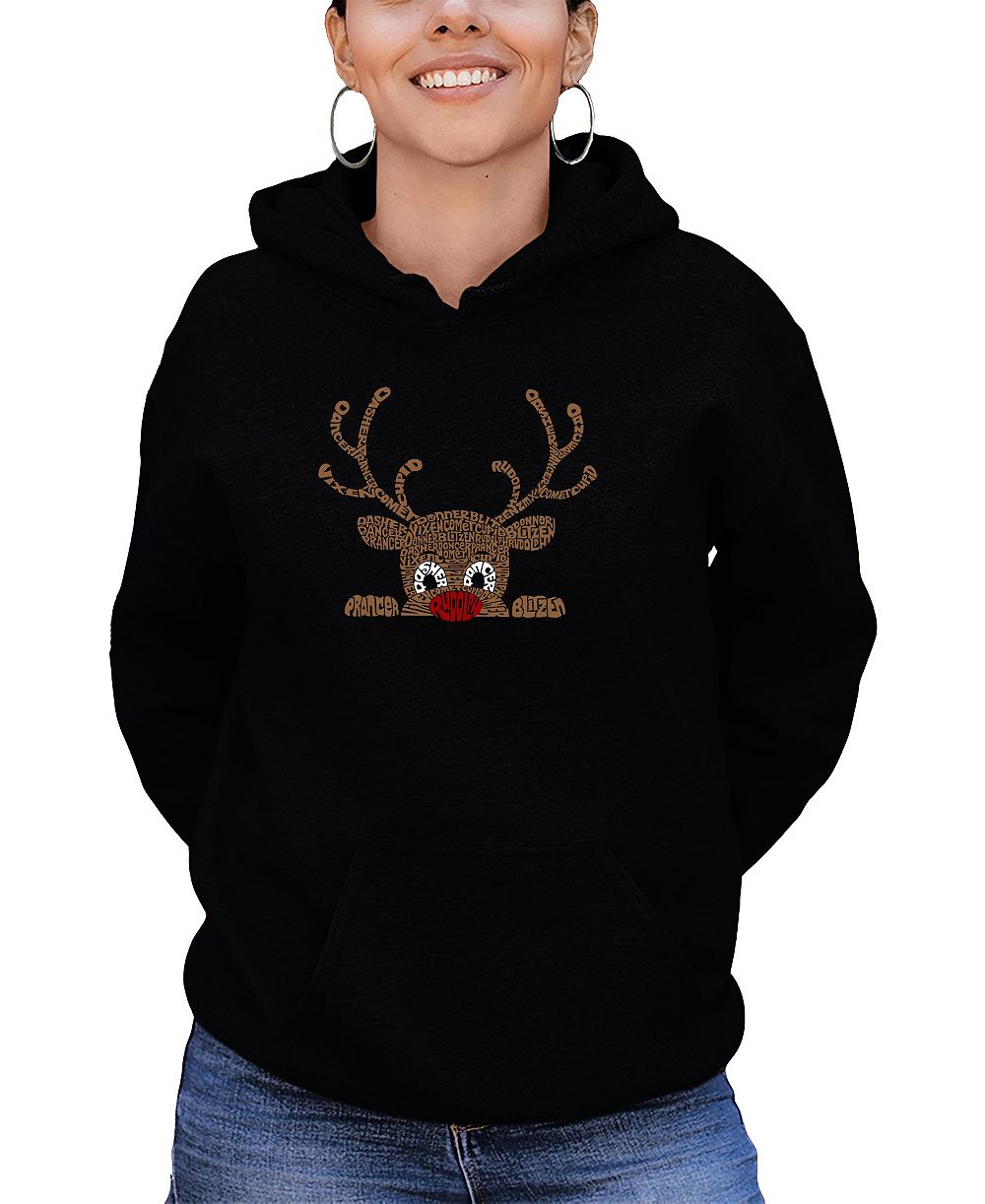 LA Pop Art Women's Peeking Reindeer Word Art Long-Sleeve Sweatshirt