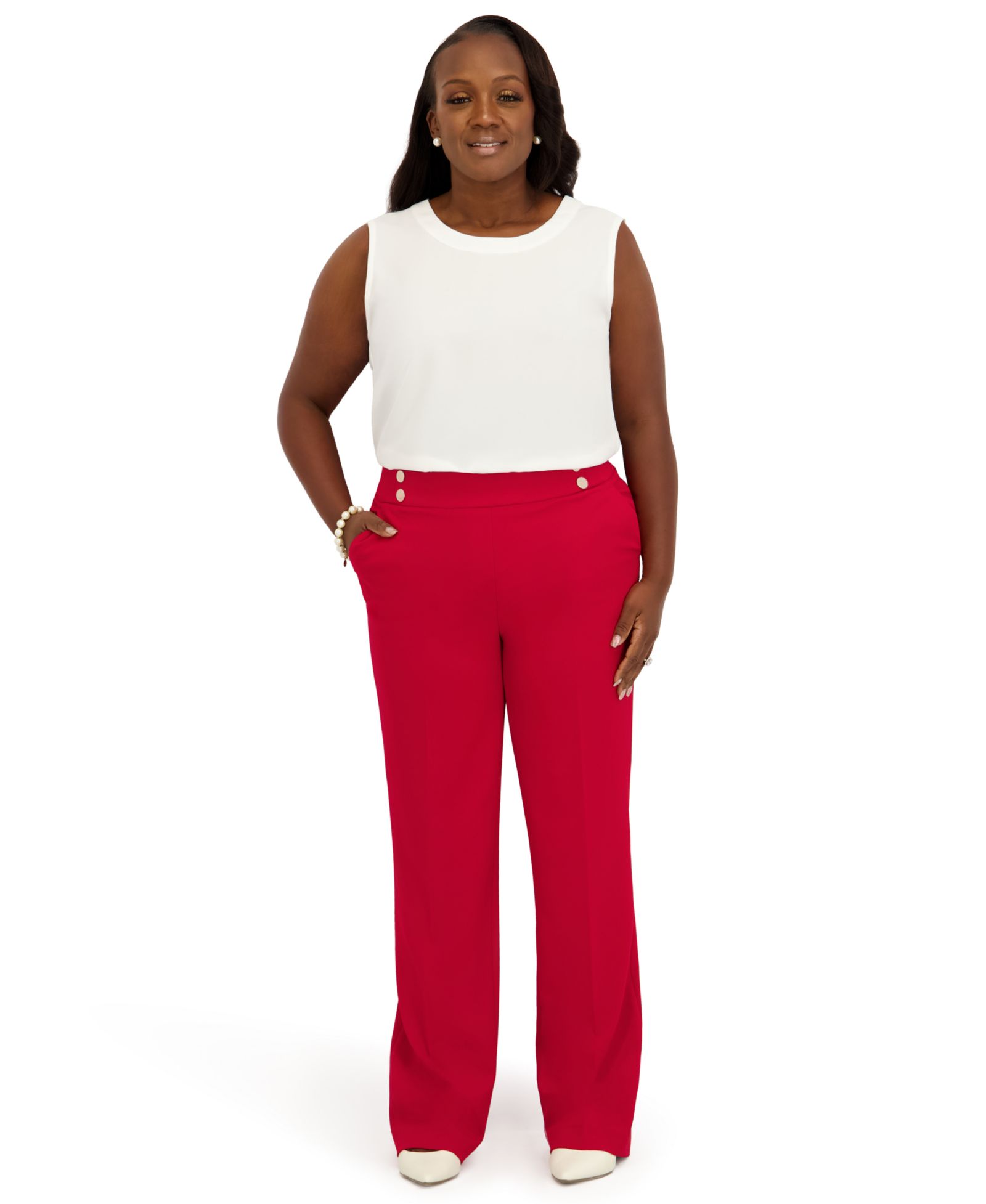 Kasper Women's Crew Neck Sleeveless Top, Regular and Plus Size