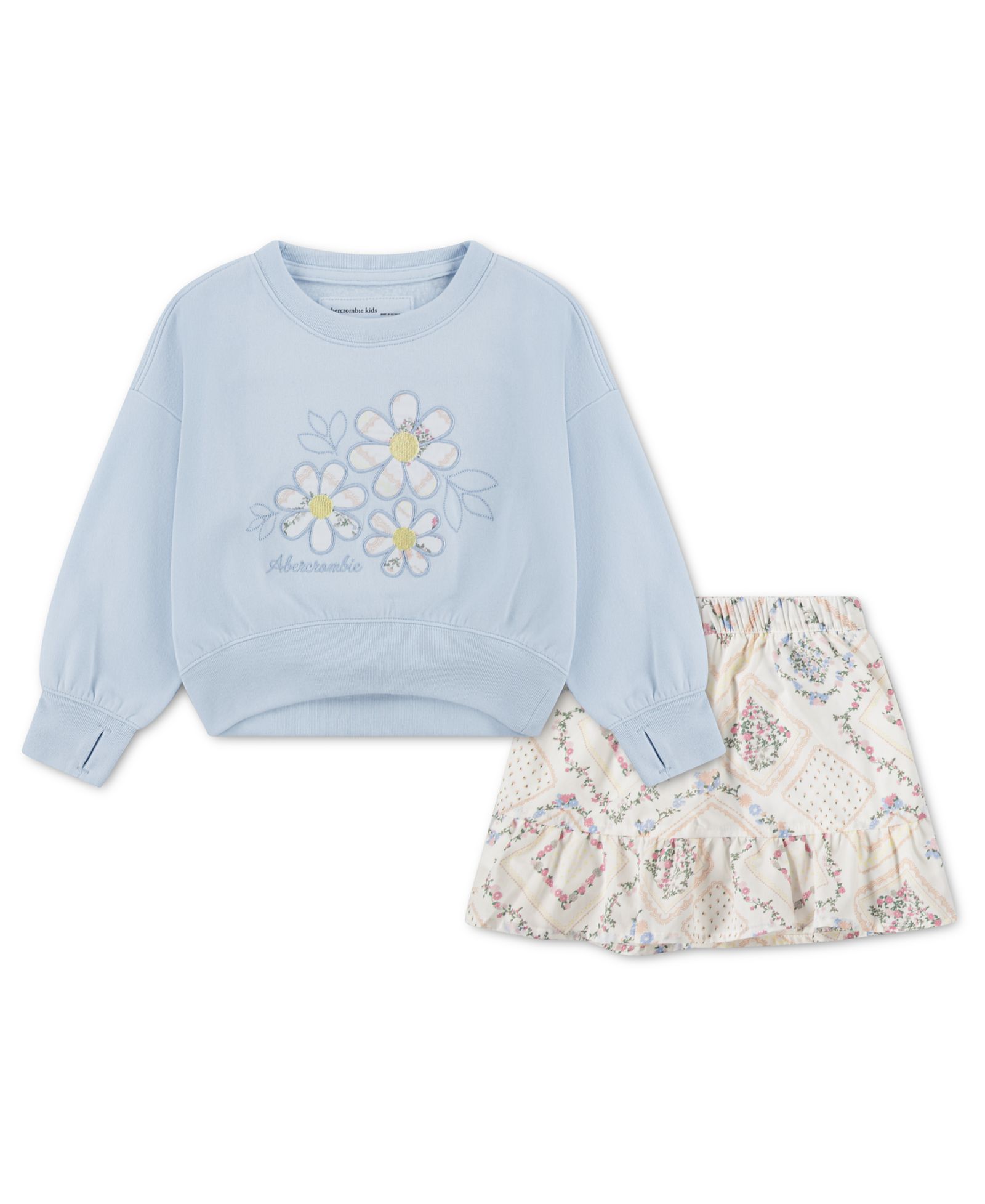 Комплект из 2 предметов abercrombie kids Toddler Girls' 2T-5T Flower Fleece Crewneck Sweatshirt и юбка-шорты
