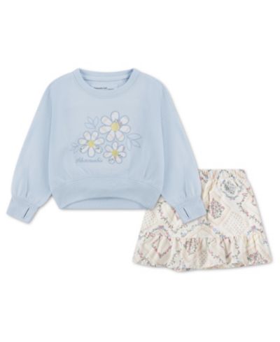 Комплект из 2 предметов abercrombie kids Toddler Girls' 2T-5T Flower Fleece Crewneck Sweatshirt и юбка-шорты