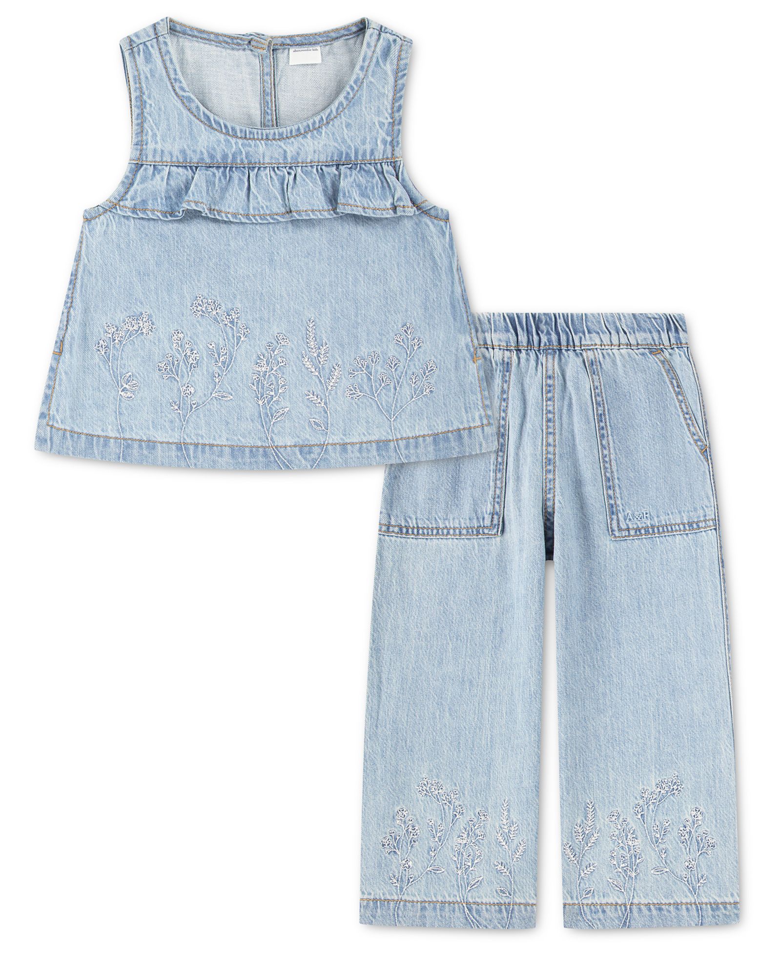 Детский комплект abercrombie kids: топ с рюшами и джинсовые брюки, 2-х предметный набор