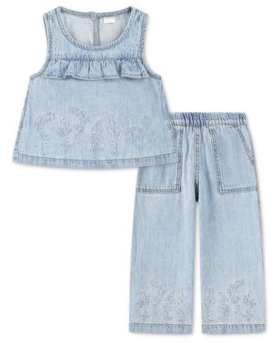 Детский комплект abercrombie kids: топ с рюшами и джинсовые брюки, 2-х предметный набор