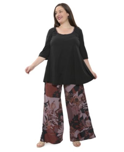 Комплект 24seven Comfort Apparel Plus Size Floral Print Scoop Neck Elbow Sleeve Tunic Swing Top и брюки