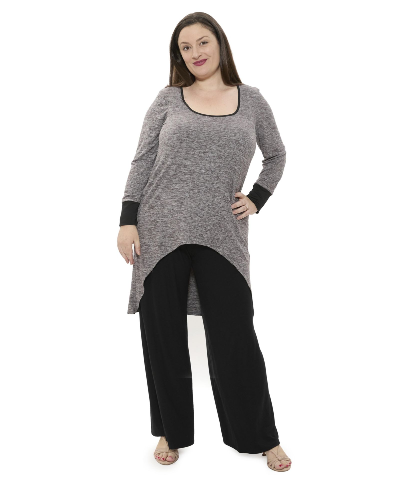 Комплект 24seven Comfort Apparel Plus Size Two Tone Scoop Neck Long-Sleeve Top and Pant