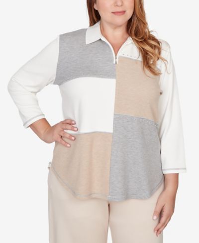Alfred Dunner Plus Size топ Quarter Zip Patchwork