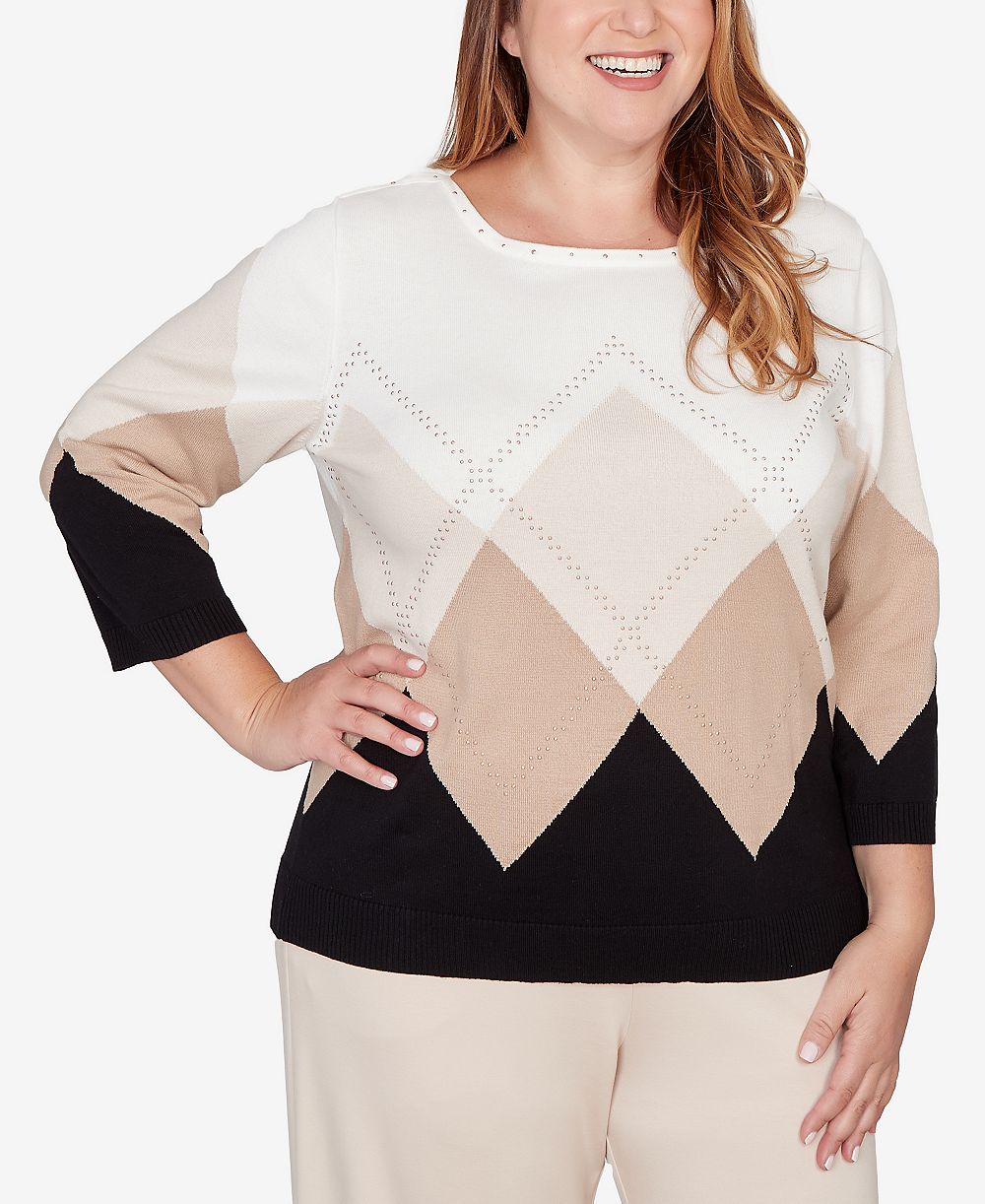 Свитер Alfred Dunner Plus Size Seville Argyle Ribbed Jewel Neck