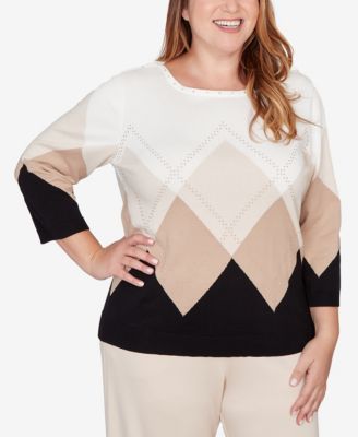 Свитер Alfred Dunner Plus Size Seville Argyle Ribbed Jewel Neck