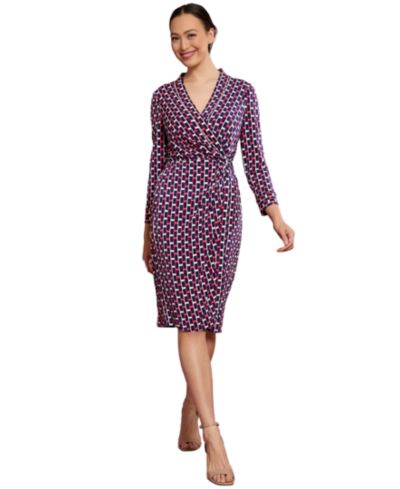 London Times Petite Faux Wrap Midi Dress