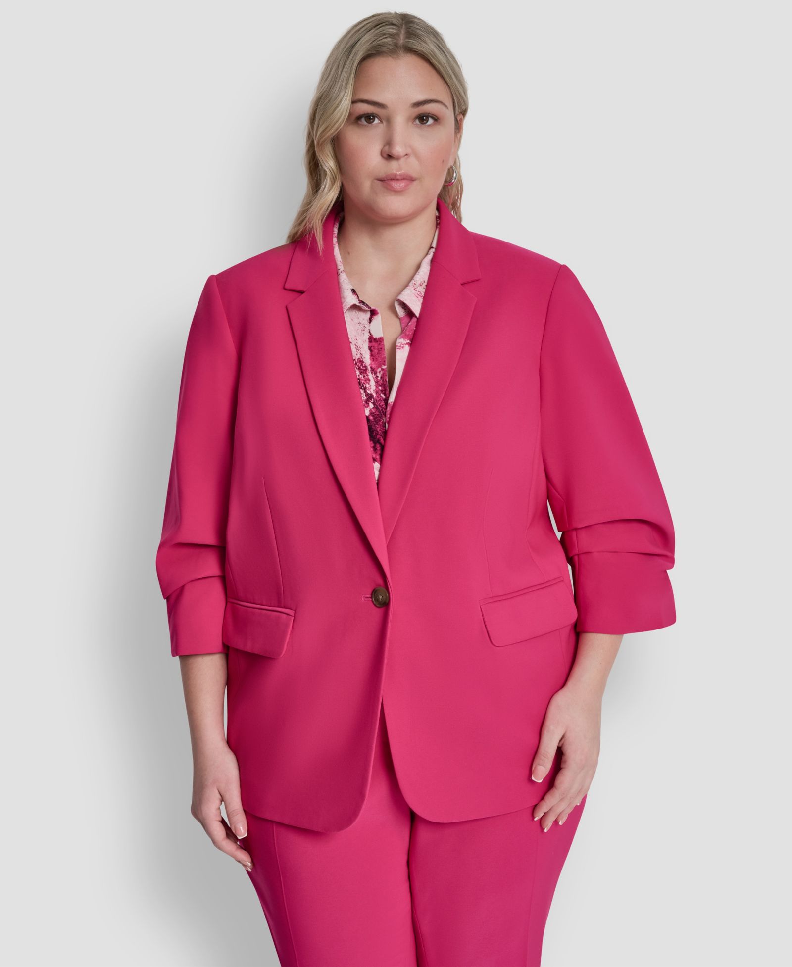DKNY Plus Size 1-Button Ruched-Sleeve Blazer
