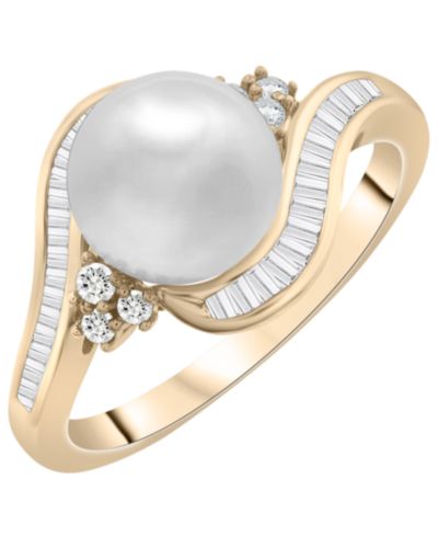 Кольцо Swirl из 14k желтого золота с жемчугом и бриллиантами