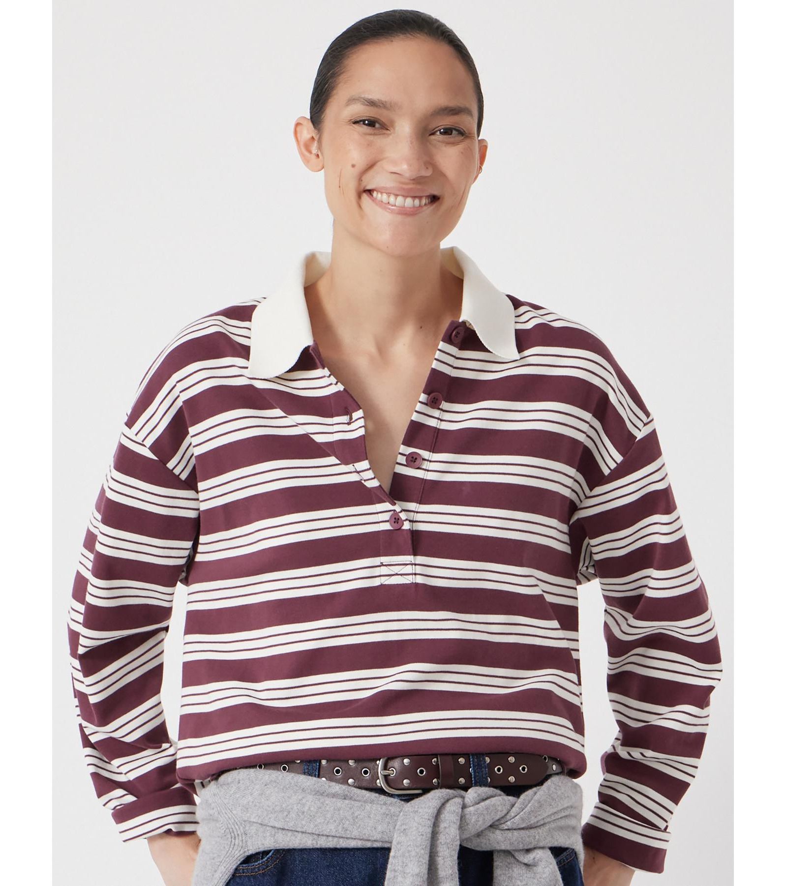 Hush Women's Cotton Striped Polo Top