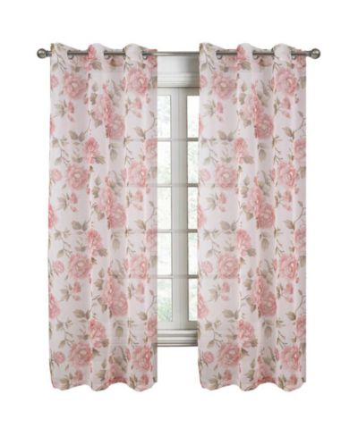 RT Designers Collection Ellie Doily Grommet Light Filtering Window Curtain Panel for Bedroom Rose