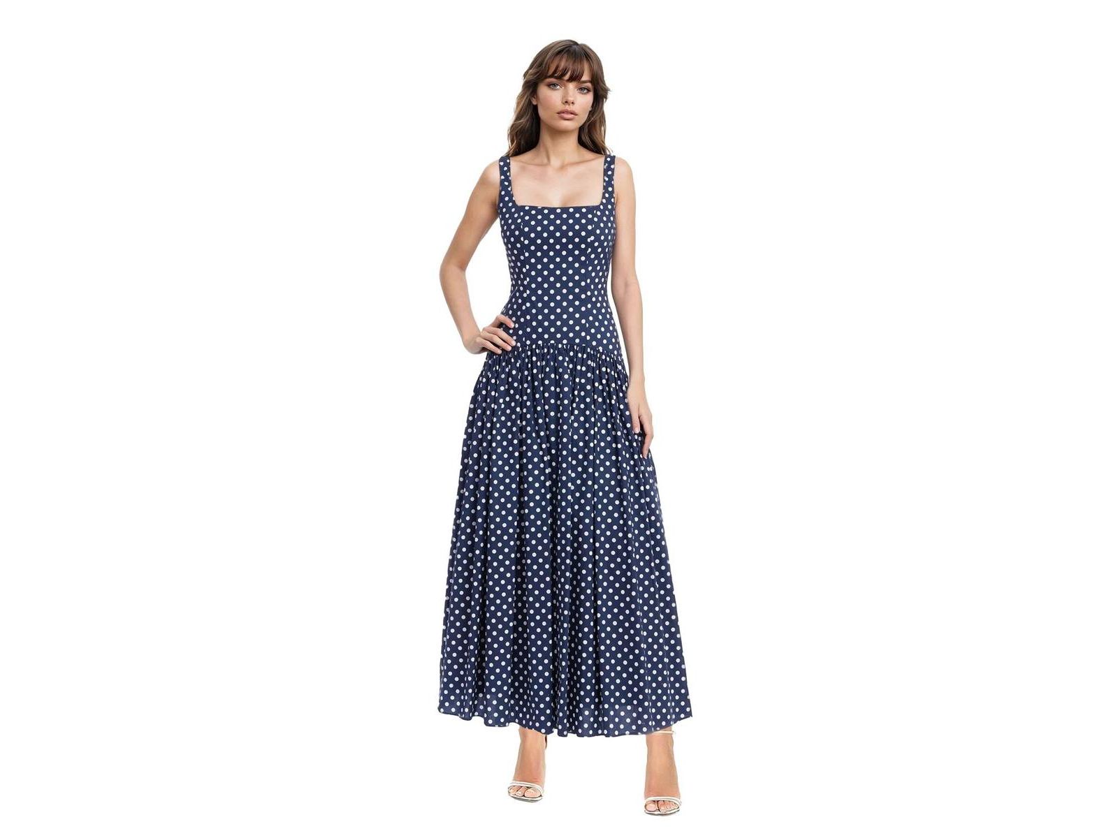 Женское платье Jewel Badgley Mischka Isla Polka Dot Drop Waist Maxi Dress