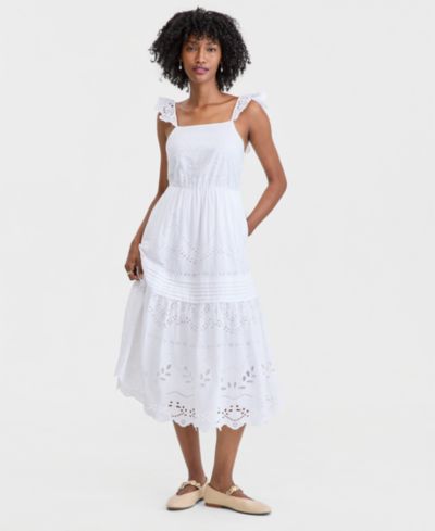 Женское платье On 34th Cotton Poplin Eyelet Pintucked Midi