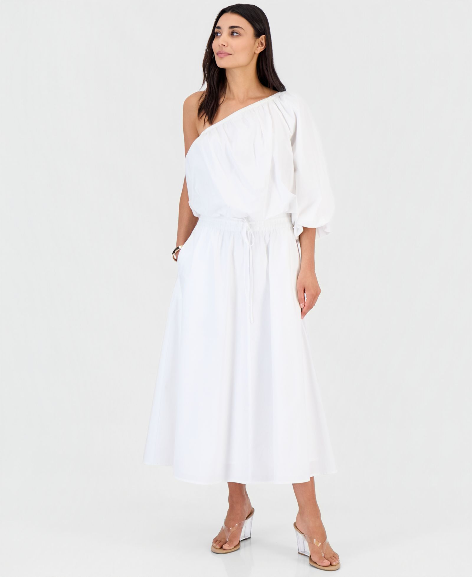I.N.C. International Concepts Petite Solid Pleated Drawstring Midi Skirt, Macy's Exclusive