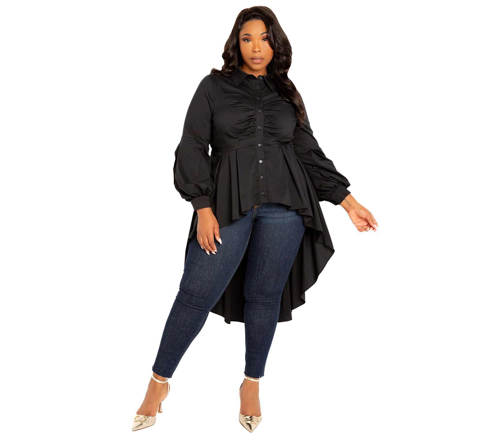 Buxom Couture Plus Size High-low Peplum Blouse
