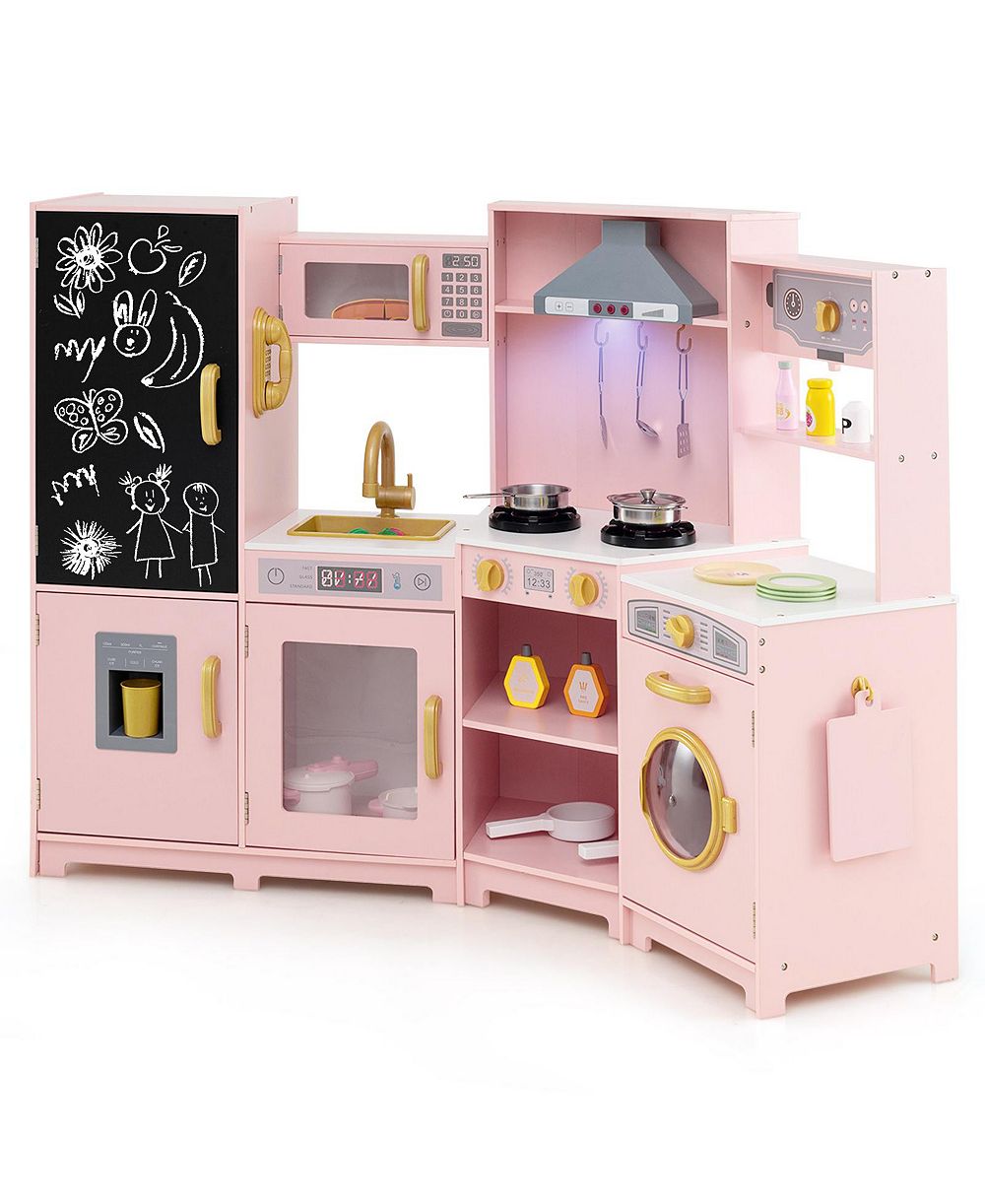 Игровая кухня Gymax Corner Kids Play Kitchen Wooden с реалистичным светом