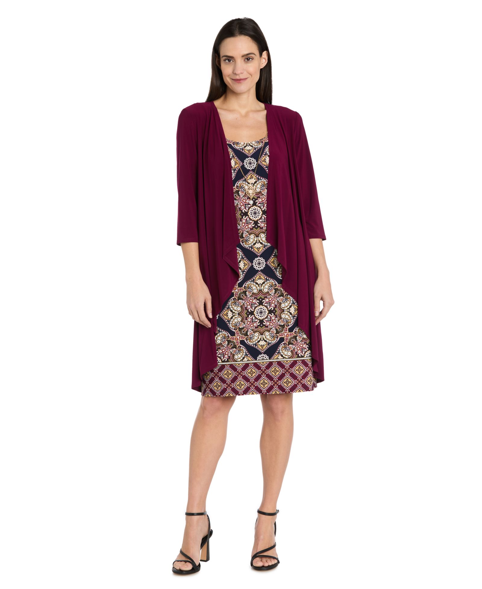 R & M Richards Women's Printed Interlock Twist Yarn Jacket Dress, 2-Piece Set