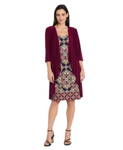 R & M Richards Women's Printed Interlock Twist Yarn Jacket Dress, 2-Piece Set