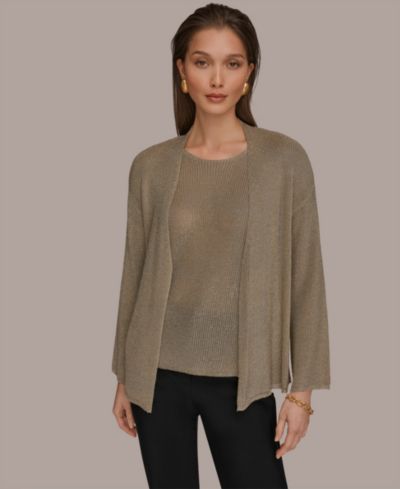 Donna Karan New York Women's Metallic V-Neck Long-Sleeve Cardigan