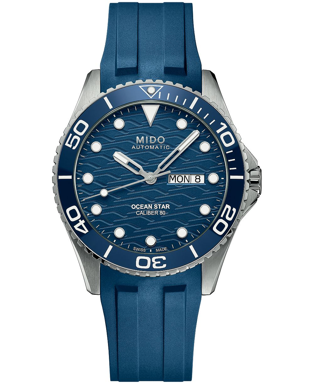 Mido Men's Swiss Automatic Ocean Star 200C Blue Rubber Watch 42.5mm