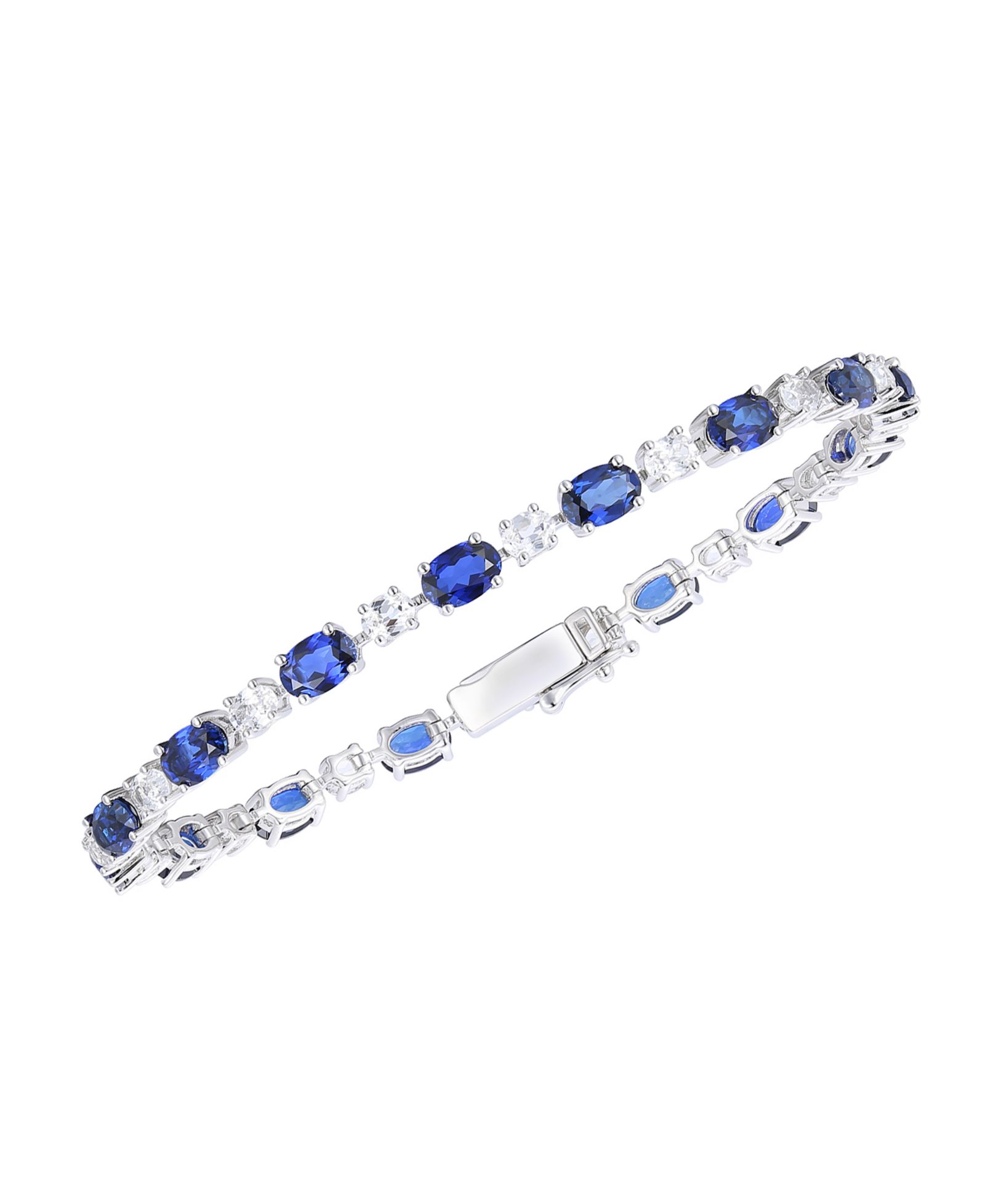 Браслет с выращенным сапфиром (8.5 ct. t.w.) и белым сапфиром (3.25 ct. t.w.) из стерлингового серебра