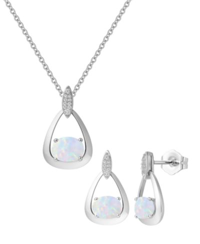 Набор из 2 сережек и подвески Macy's Lab-grown Ruby (3.5 ct. t.w.) and Lab-Grown White Sapphire (0.03 ct. t.w.) Sterling Silver